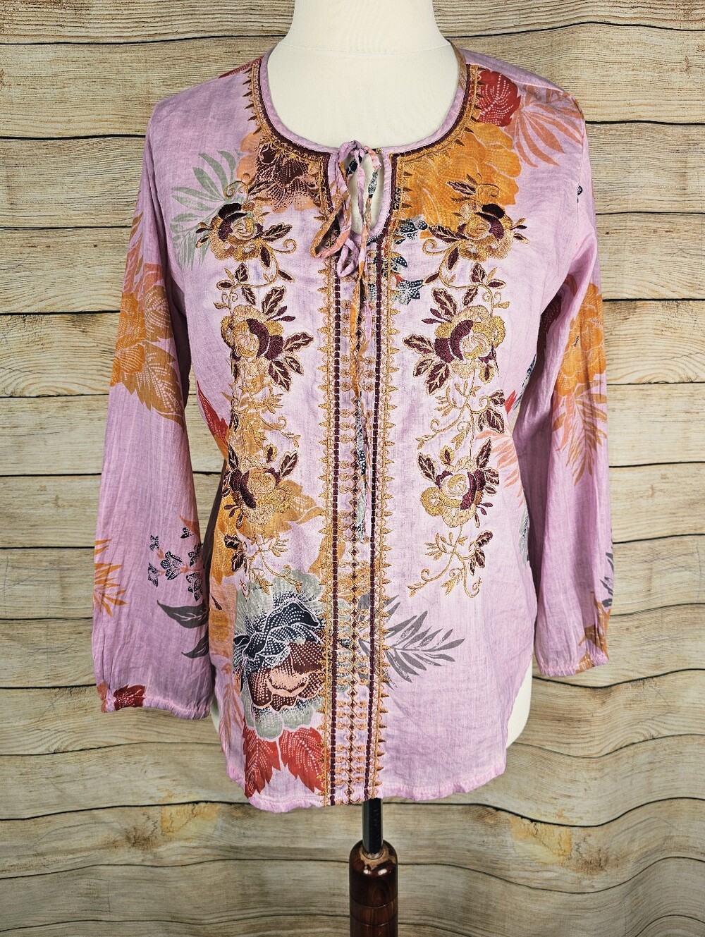 Vintage Goa NWT Embroidered Floral Boho  100% Cotton Top Blouse Size Medium